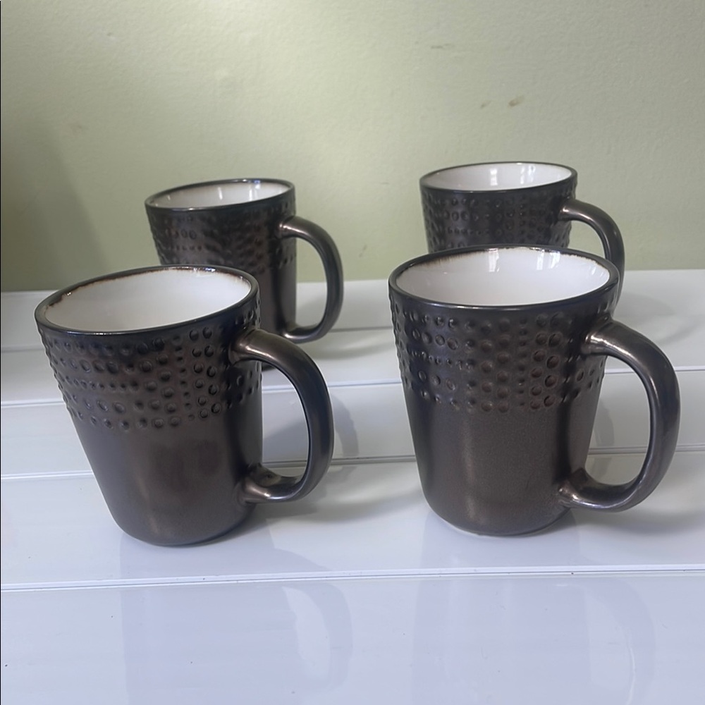 Set of 4 Mikasa Gourmet Basics Avery Mugs/Cups Metallic Dark Brown Bronze. NEW